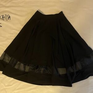 Dakaiya Black Sheer Panel Calf-Length Skirt Small
